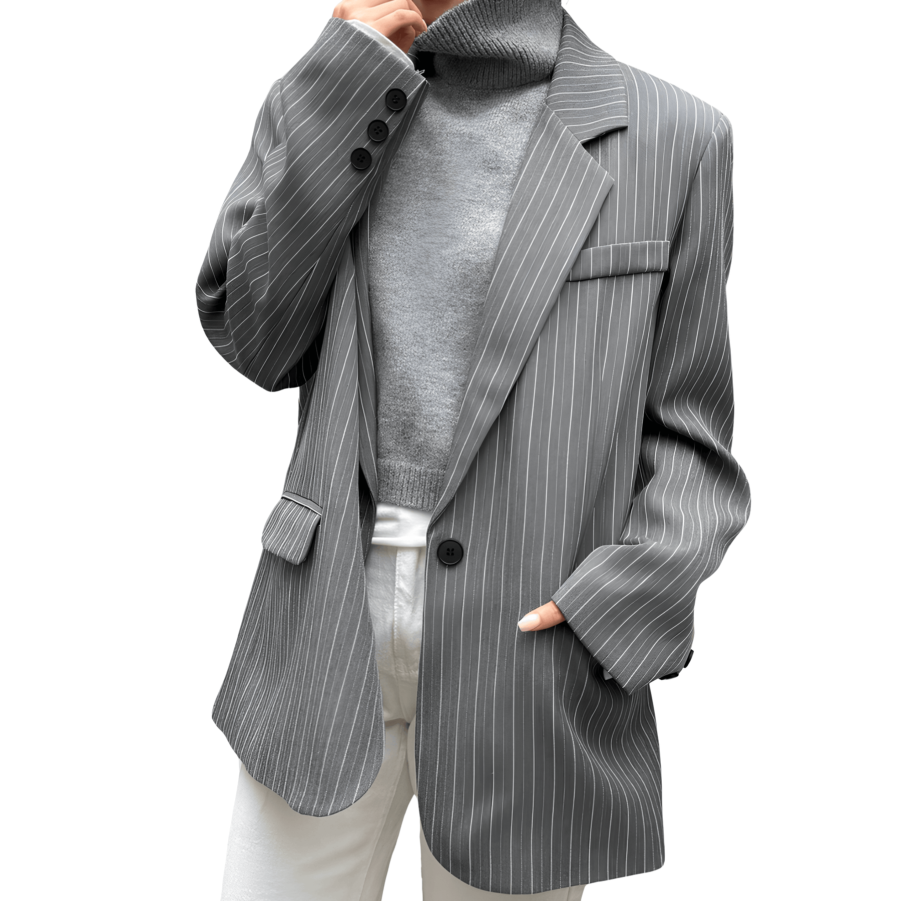 Blazer Feminino Casual Cinza Listrado