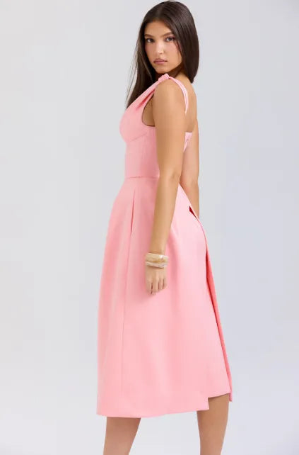 Vestido midi plissado de cetim Pêssego