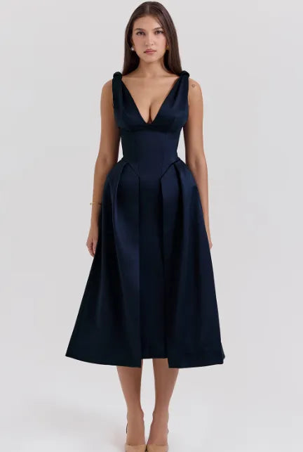 Vestido midi plissado de cetim Pêssego