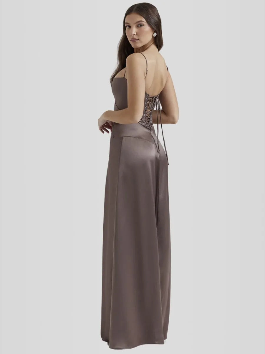 Vestido Longo Com Cetim Sedoso - Modelo Tyana