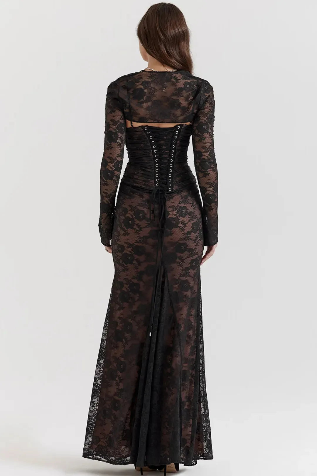 Vestido Longo de Renda Preto Modelador