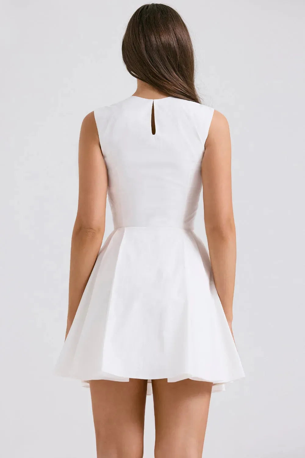 Vestido Curto Plissado de Algodão Branco Modelo Claretta