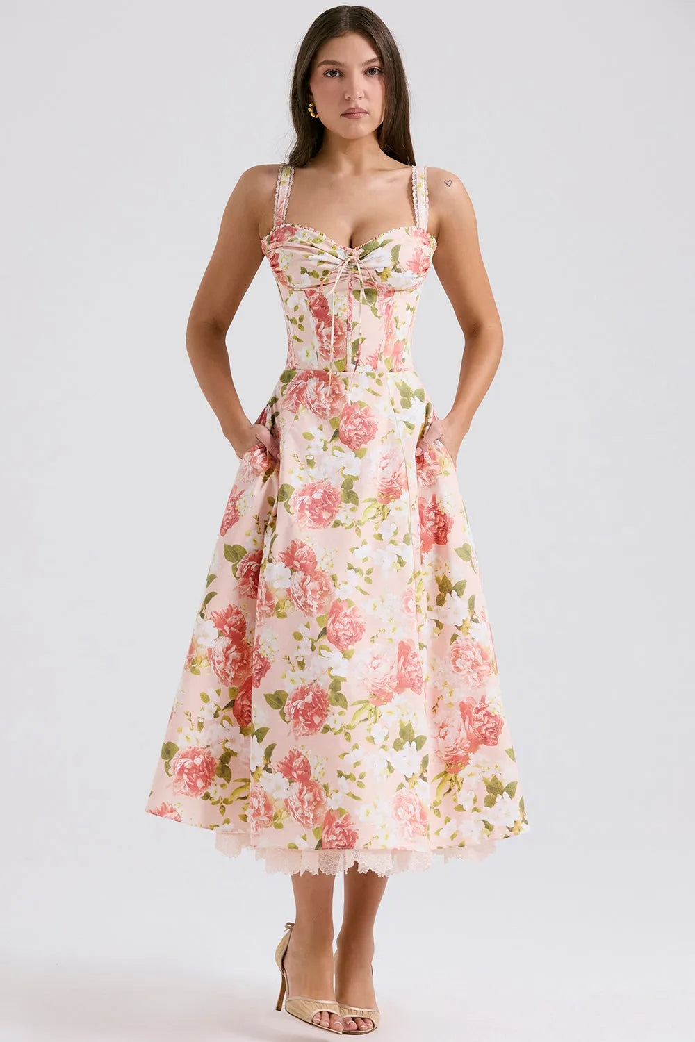 Vestido Midi Floral - Com Espartilho