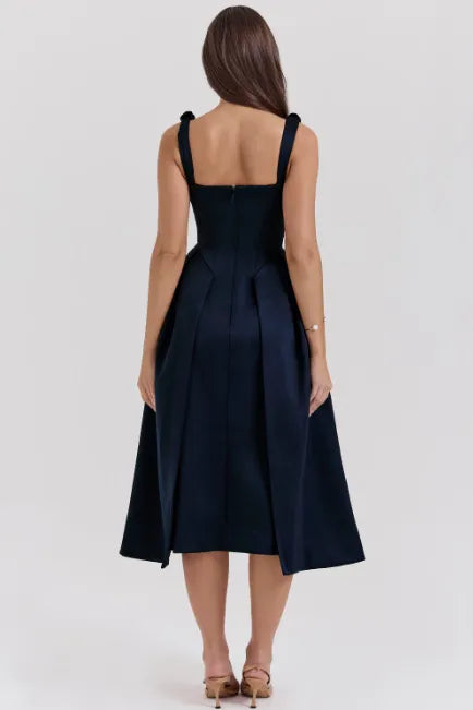 Vestido midi plissado de cetim Pêssego