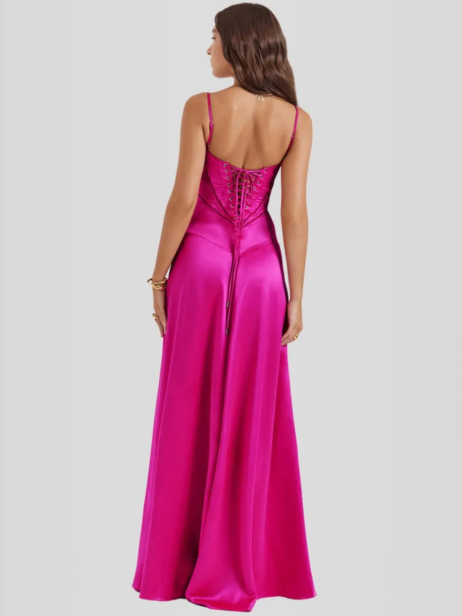 Vestido Longo Com Cetim Sedoso - Modelo Tyana