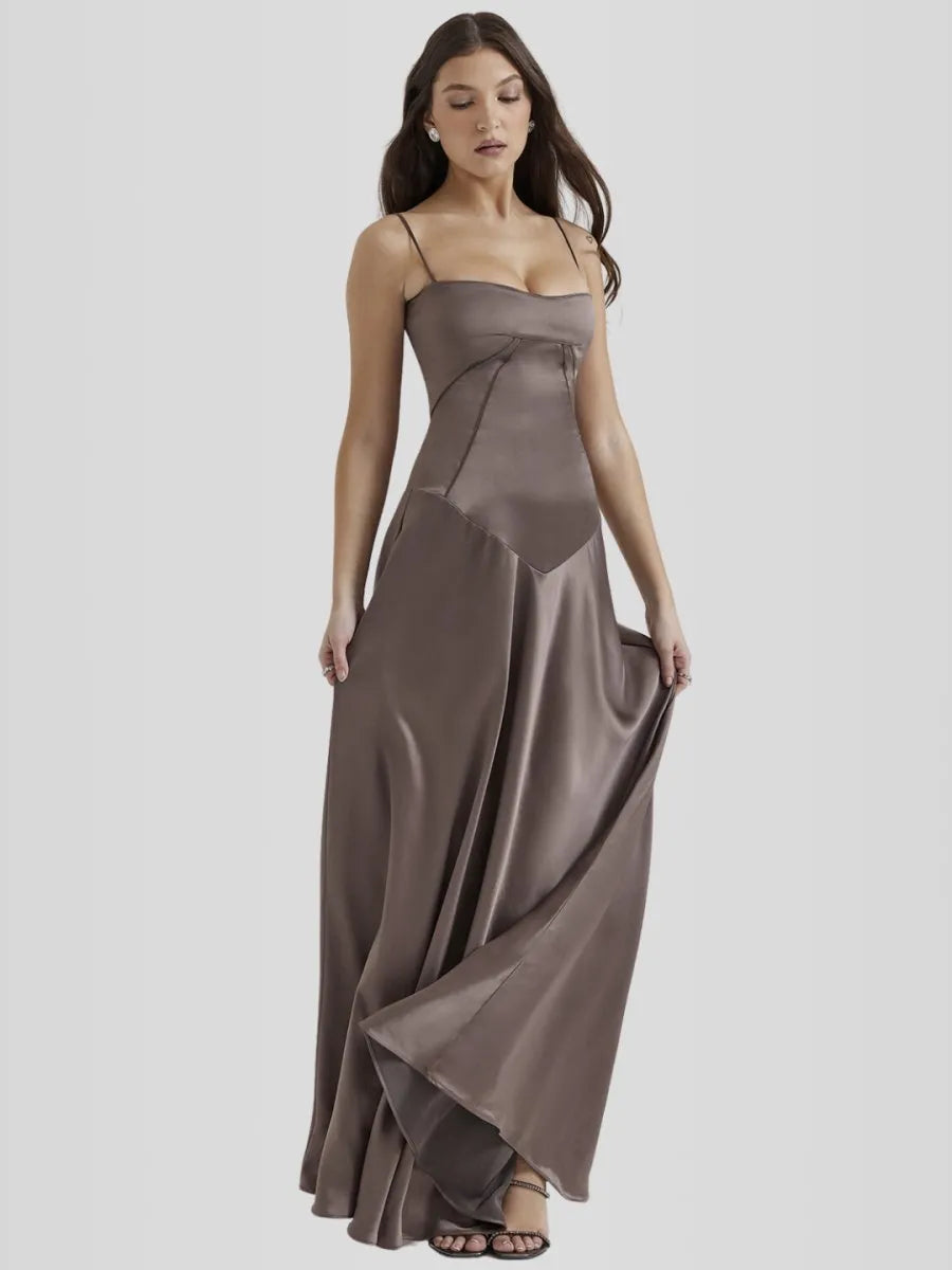 Vestido Longo Com Cetim Sedoso - Modelo Tyana