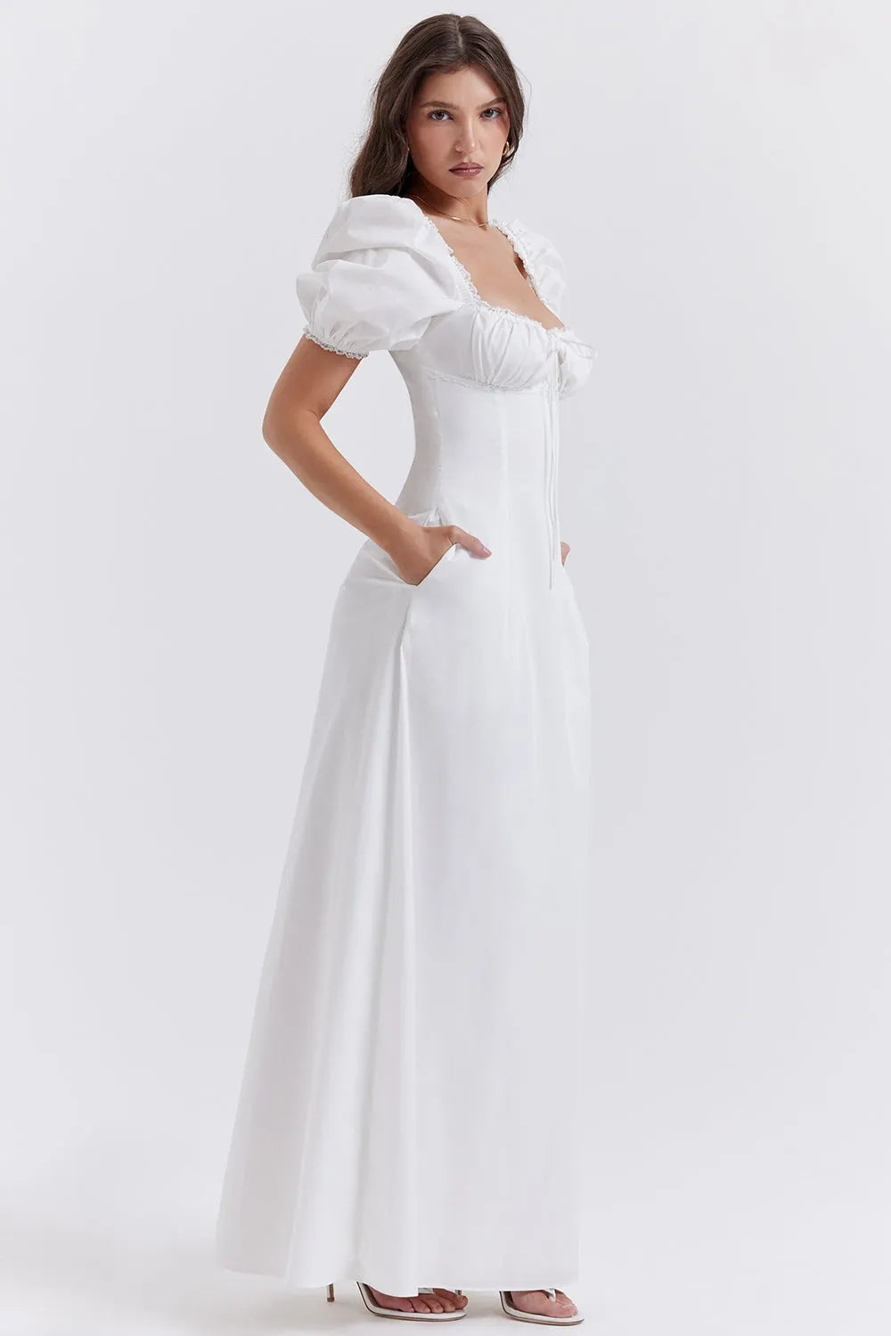 Vestido Longo Com Algodão Branco - Luna Belle