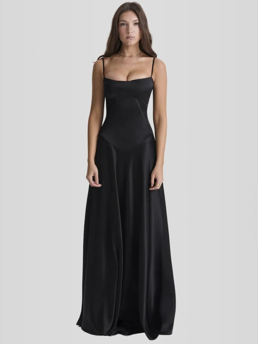 Vestido Longo Com Cetim Sedoso - Modelo Tyana