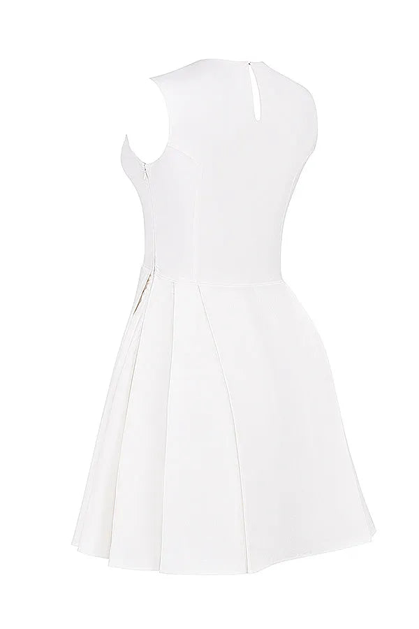 Vestido Curto Plissado de Algodão Branco Modelo Claretta