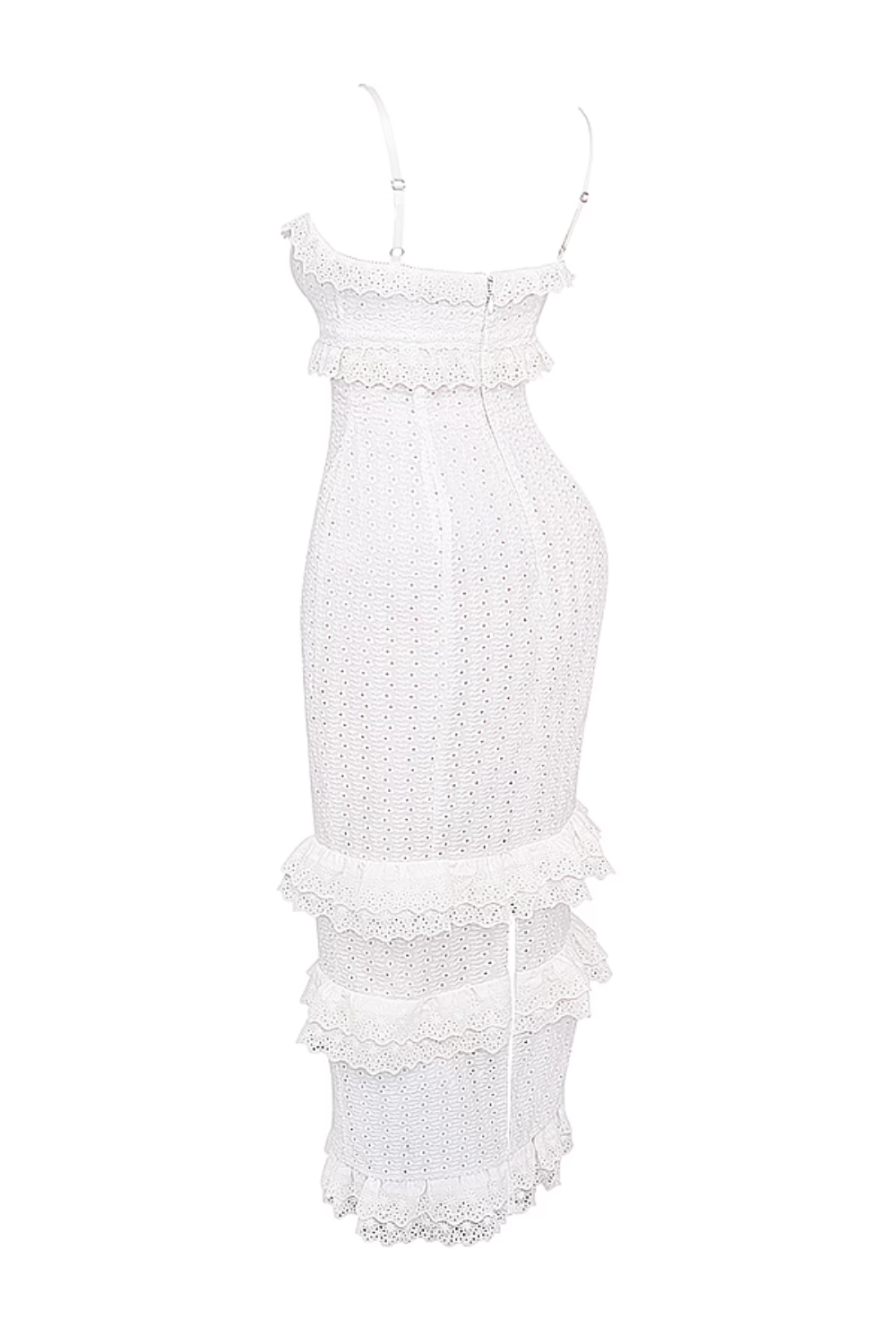 Vestido longo branco com bordado inglês