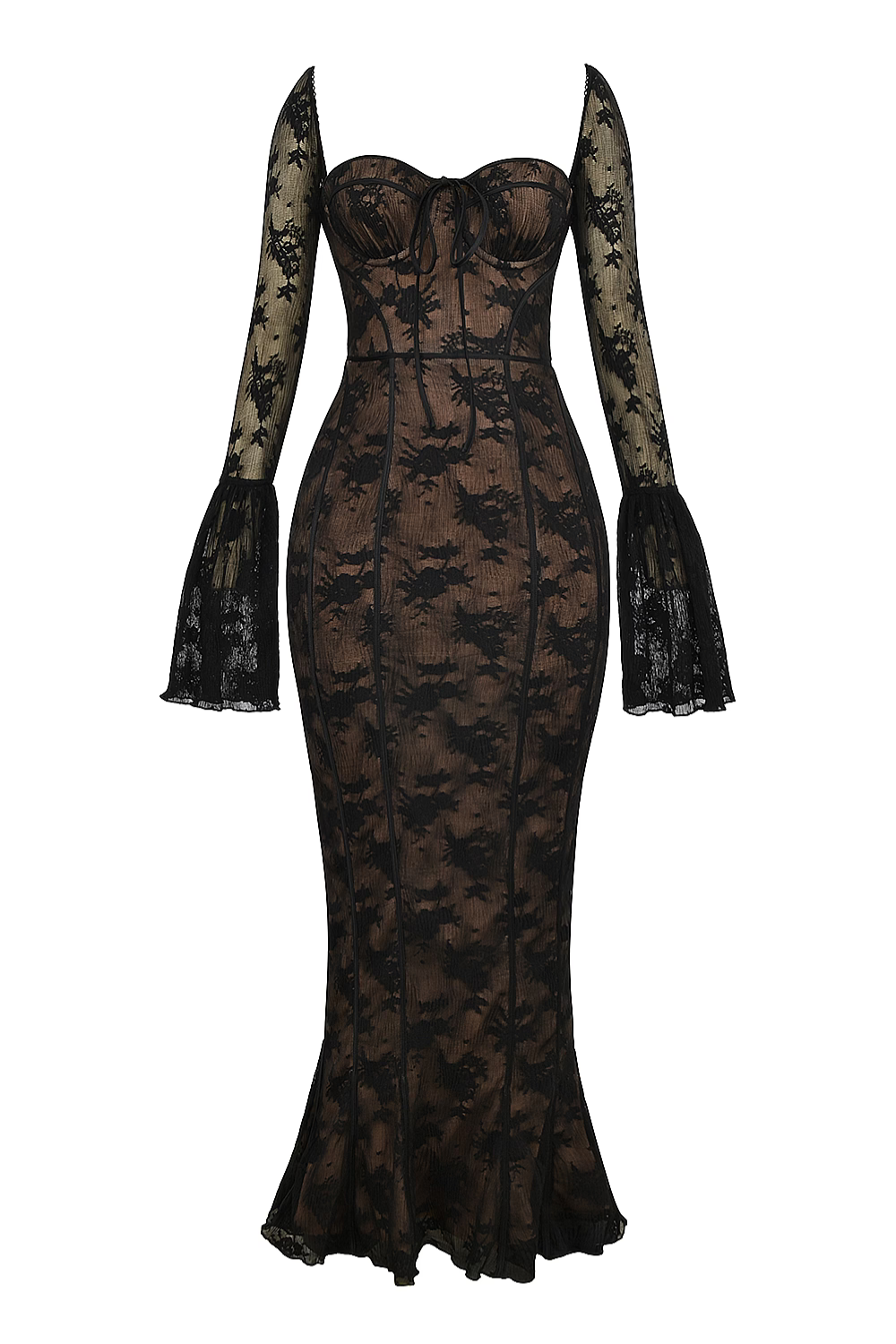 Vestido longo vintage de renda Creme - Modelo Sueli