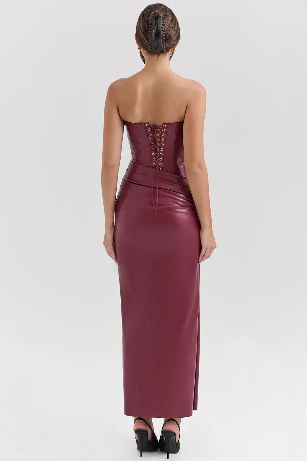 Vestido Maxi Feito Em Couro Vegano - Modelo Raquel