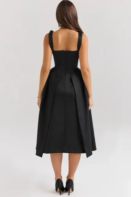 Vestido midi plissado de cetim Pêssego