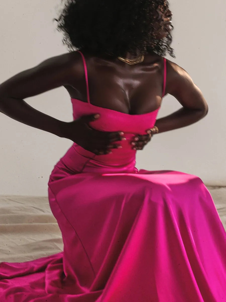 Vestido Longo Com Cetim Sedoso - Modelo Tyana