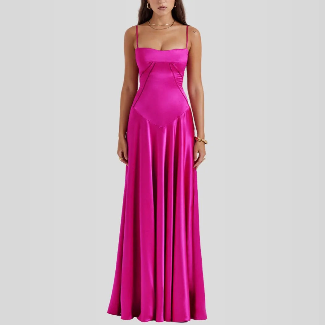 Vestido Longo Com Cetim Sedoso - Modelo Tyana