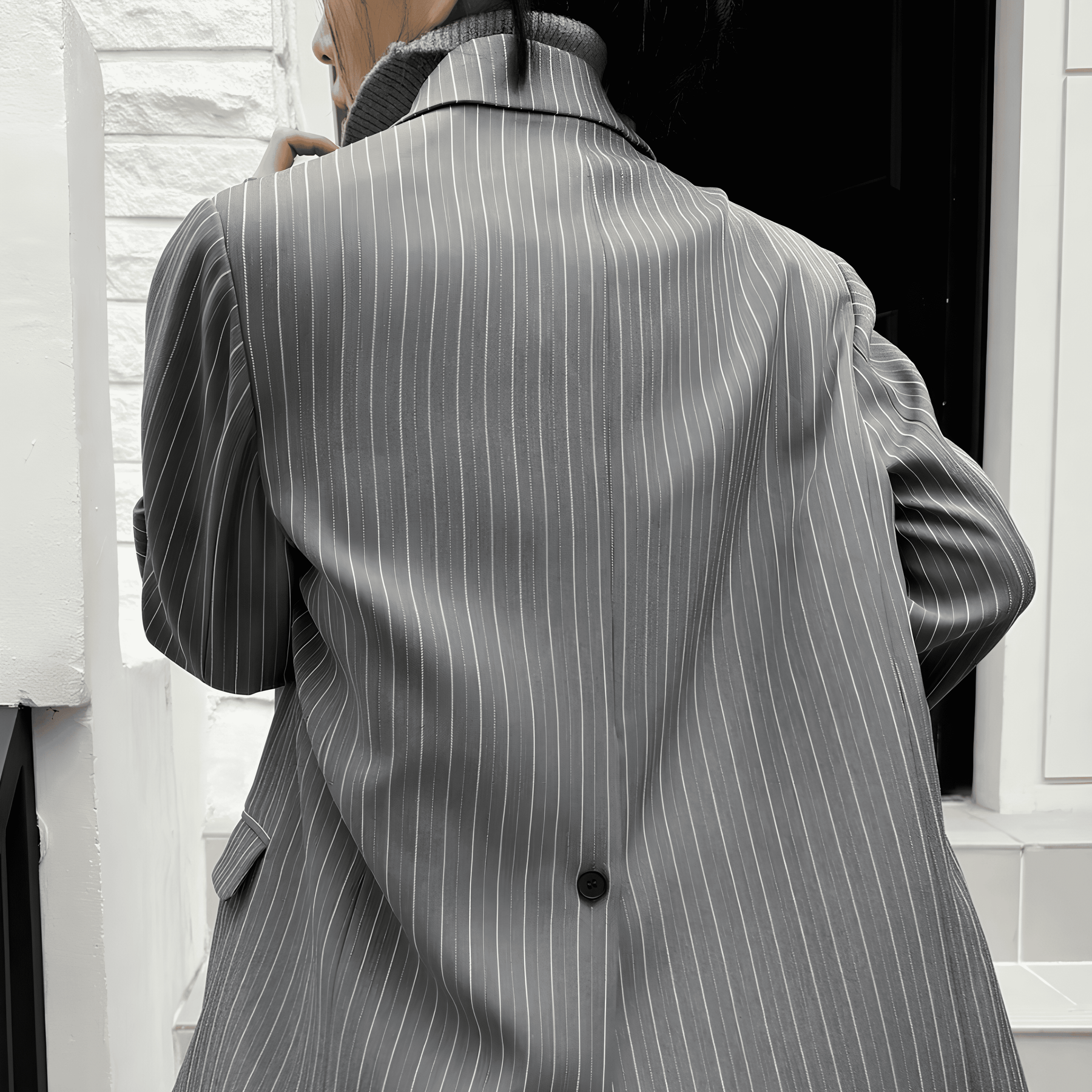 Blazer Feminino Casual Cinza Listrado