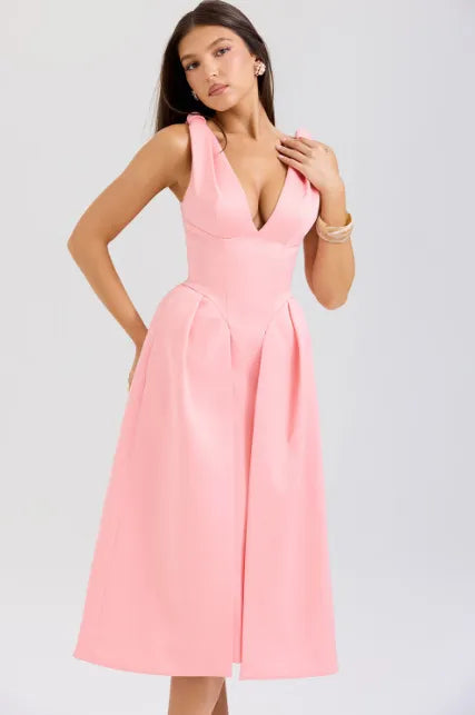 Vestido midi plissado de cetim Pêssego