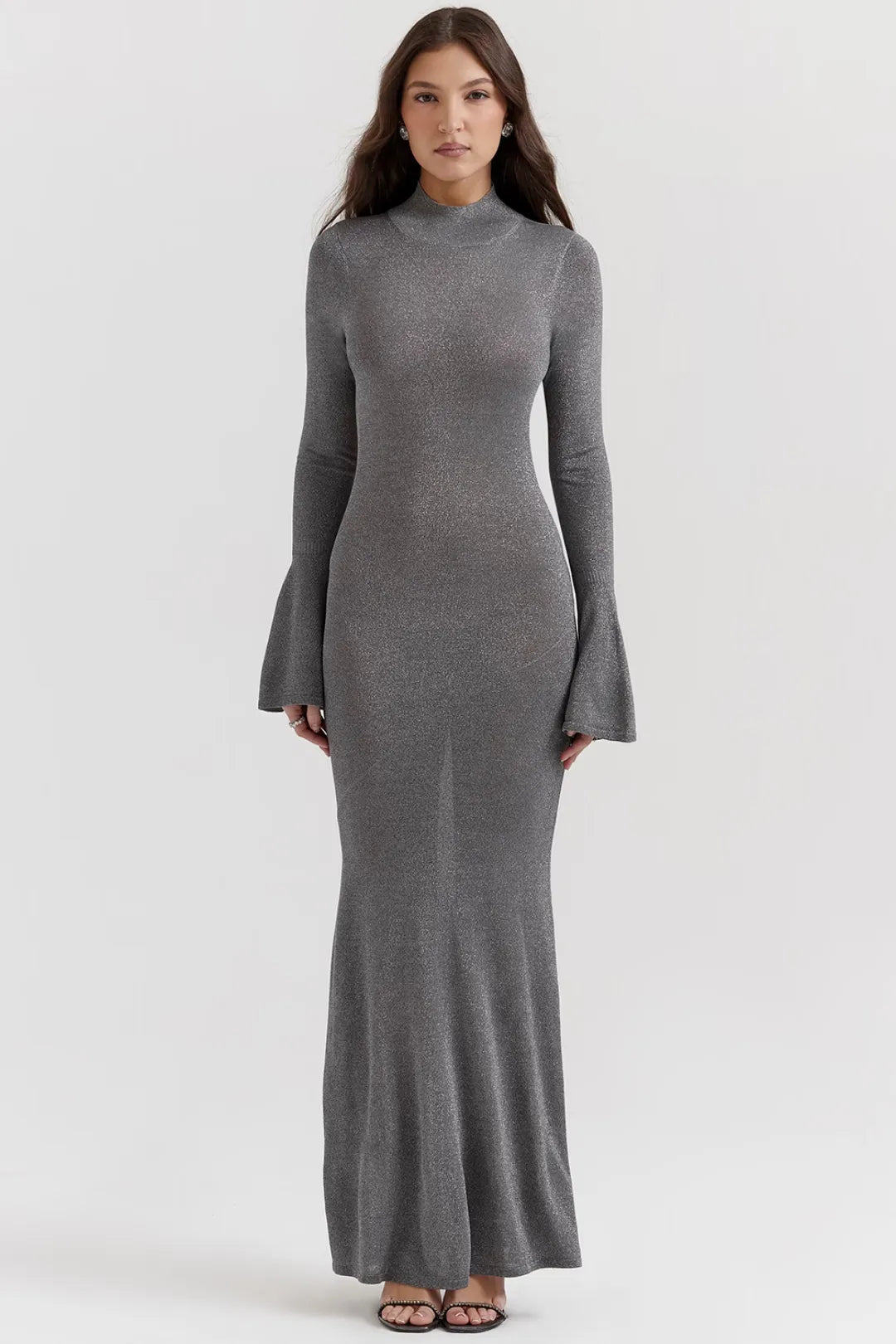 Vestido Longo Para Festas Cinza Cativante Modelo Sancha