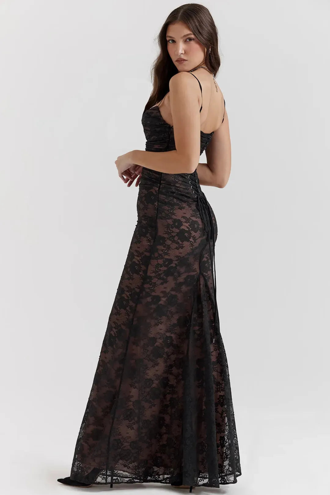 Vestido Longo de Renda Preto Modelador