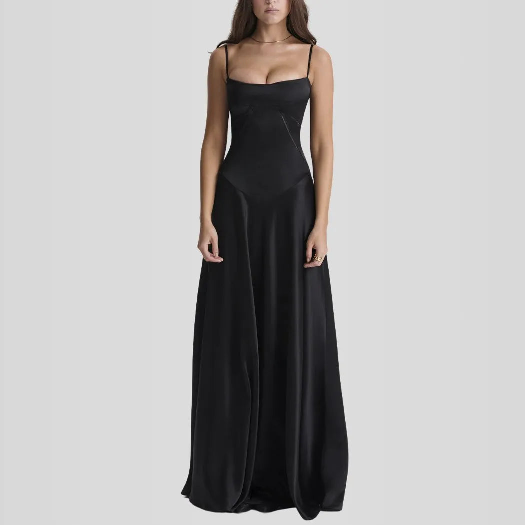 Vestido Longo Com Cetim Sedoso - Modelo Tyana