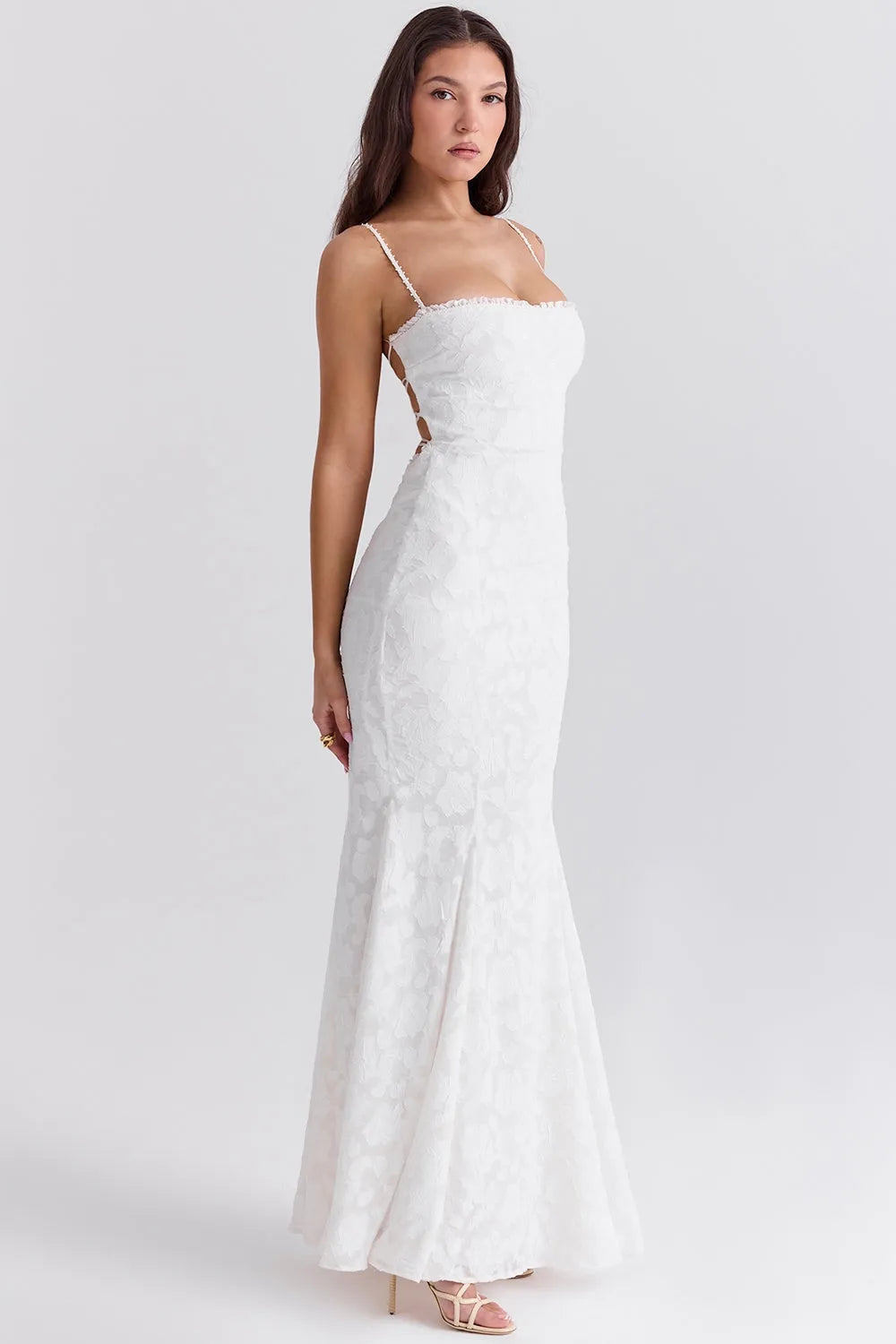 Vestido Longo Com Renda Semitransparente - Aghata