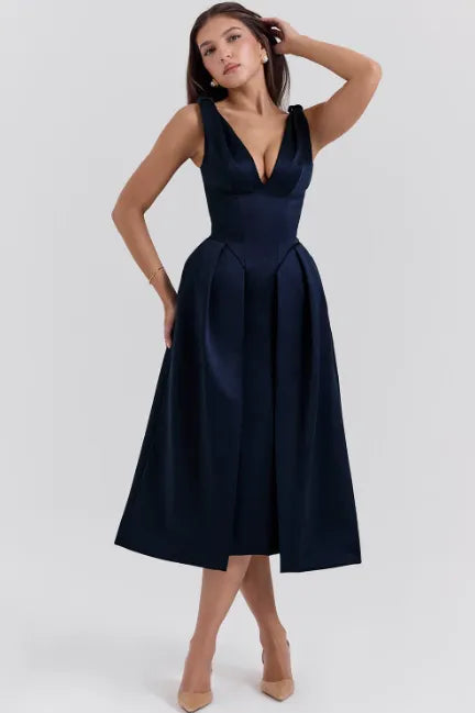 Vestido midi plissado de cetim Pêssego