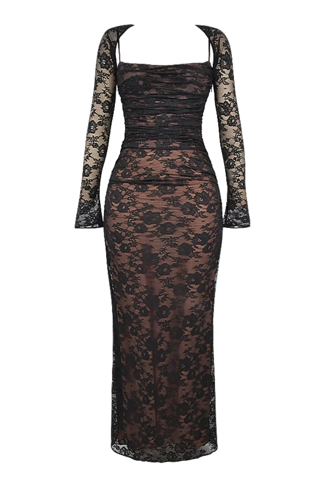 Vestido Longo de Renda Preto Modelador