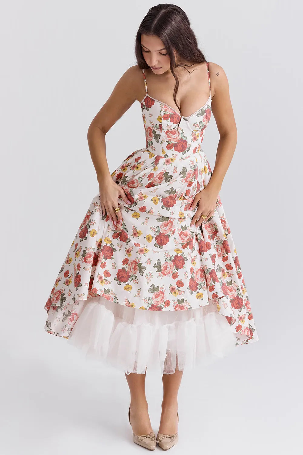 Vestido Midi Modelador Com Forro em Tule - Mademoiselle
