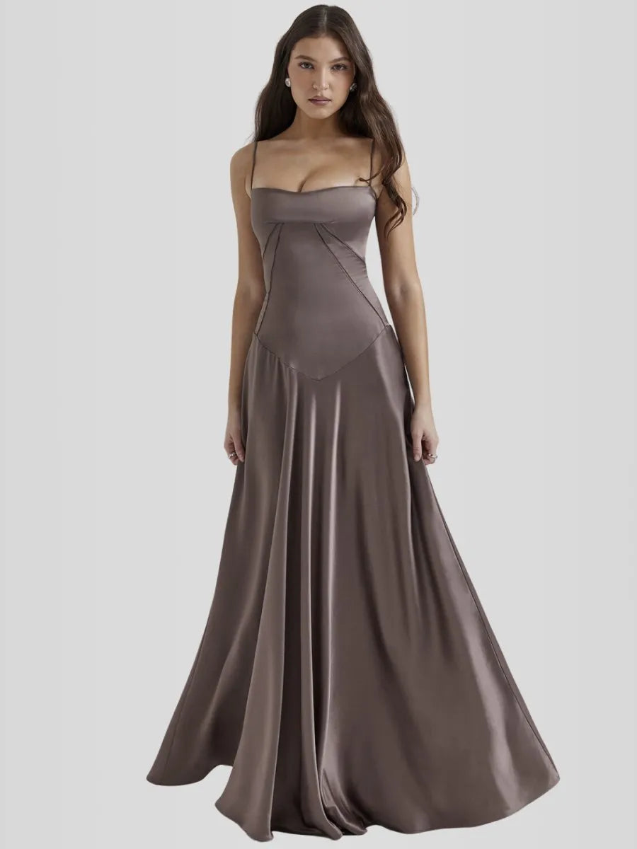 Vestido Longo Com Cetim Sedoso - Modelo Tyana