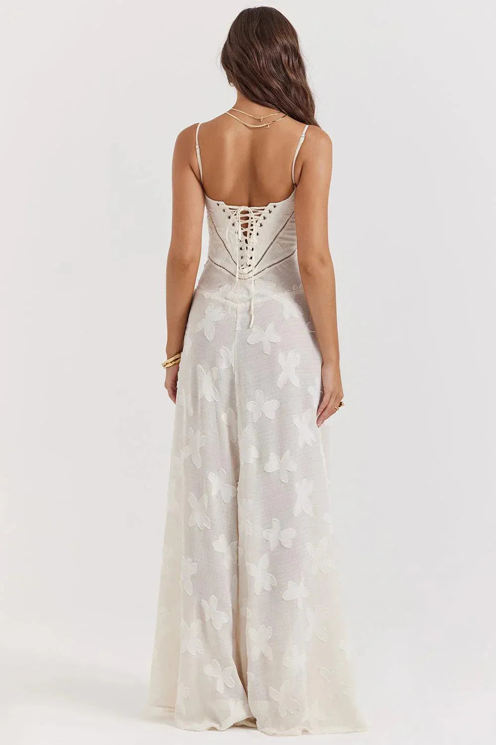 Vestido Longo Semitransparente Floral Branco - Mavie