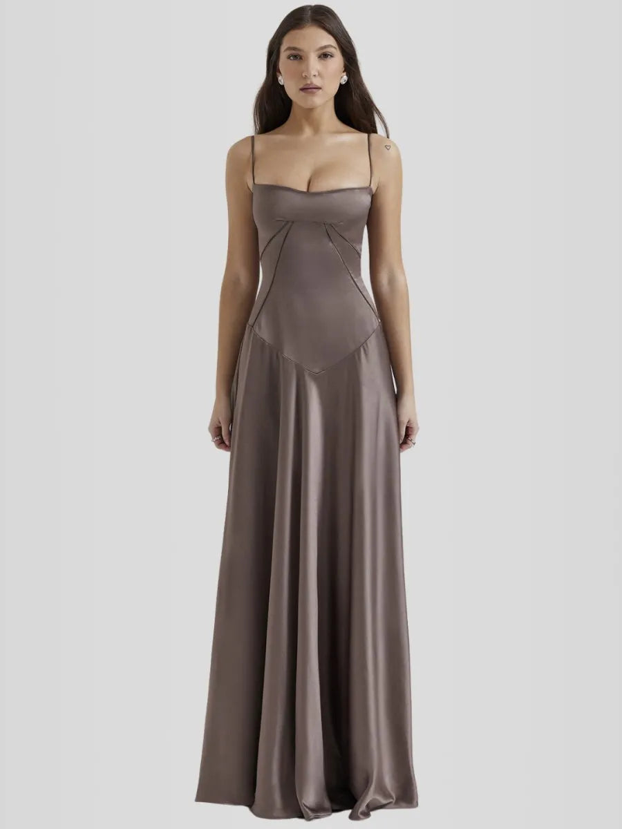 Vestido Longo Com Cetim Sedoso - Modelo Tyana