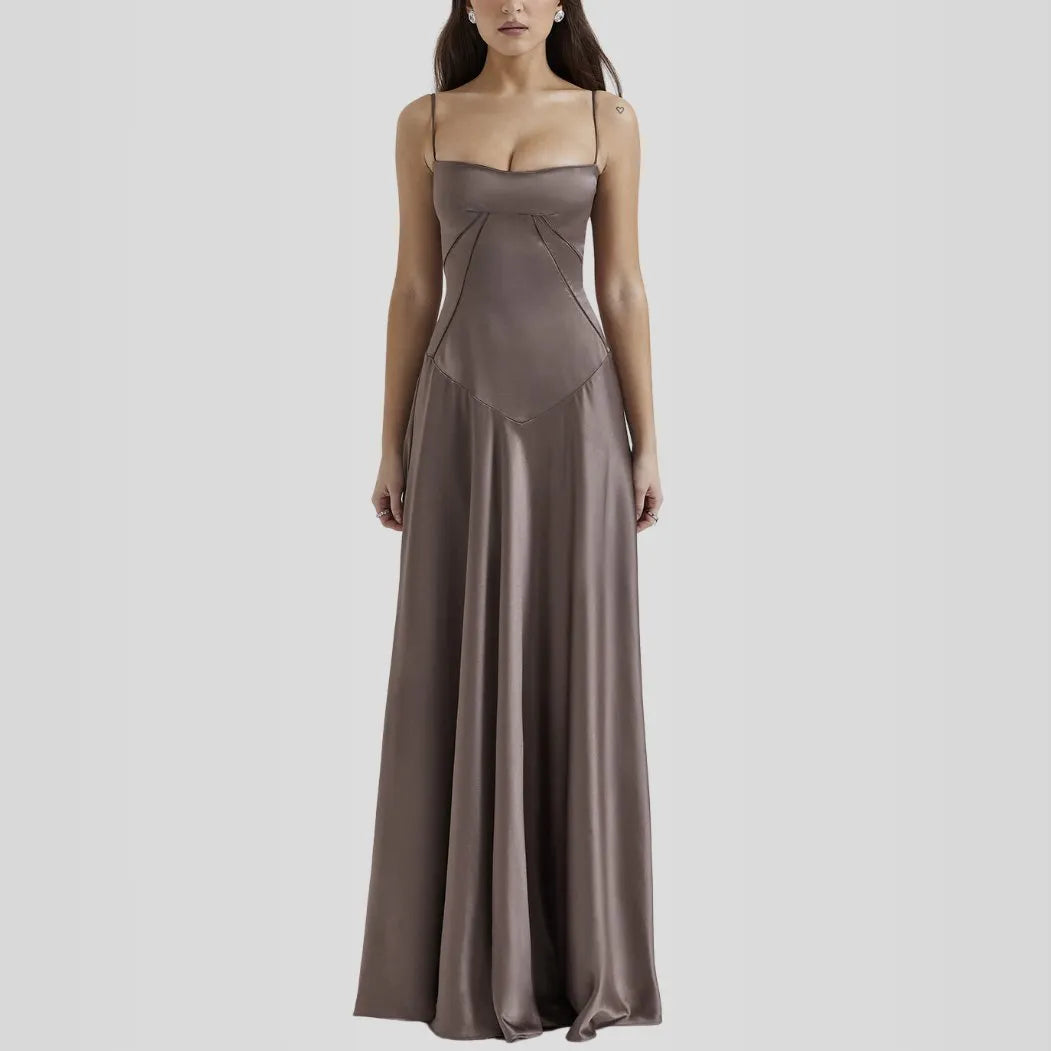 Vestido Longo Com Cetim Sedoso - Modelo Tyana