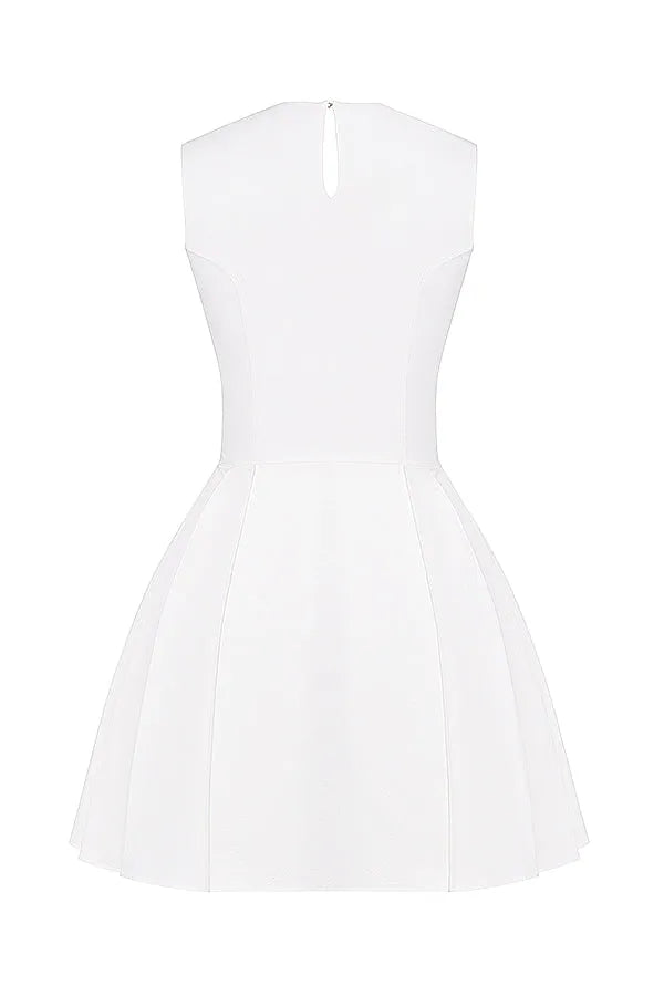 Vestido Curto Plissado de Algodão Branco Modelo Claretta