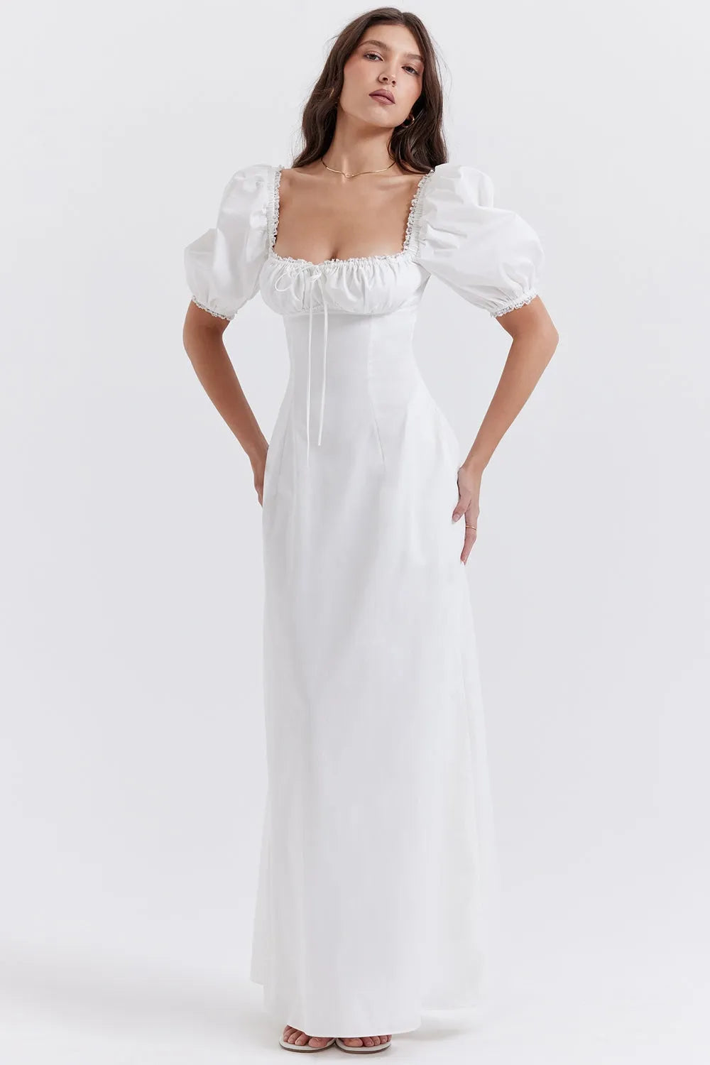 Vestido Longo Com Algodão Branco - Luna Belle