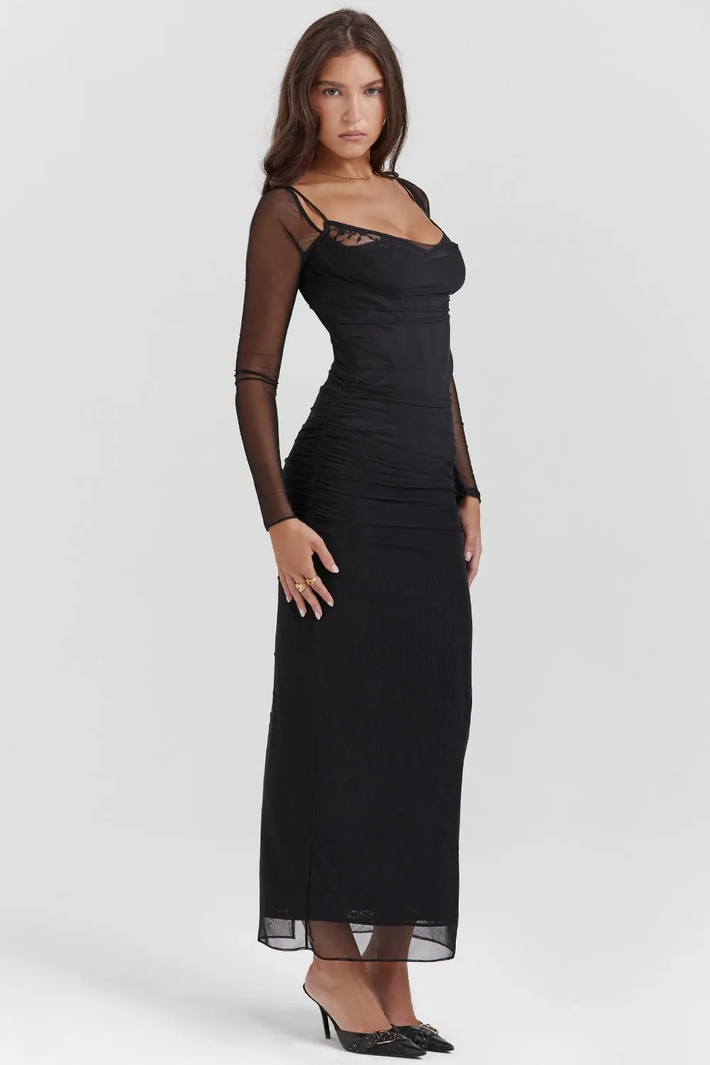 Vestido Longo Com Renda - Corpete