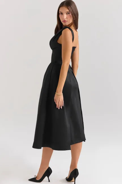 Vestido midi plissado de cetim Pêssego
