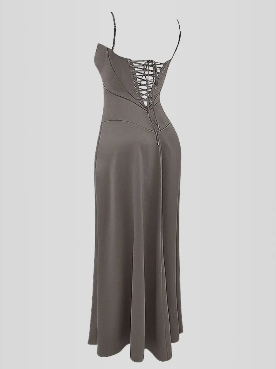 Vestido Longo Com Cetim Sedoso - Modelo Tyana