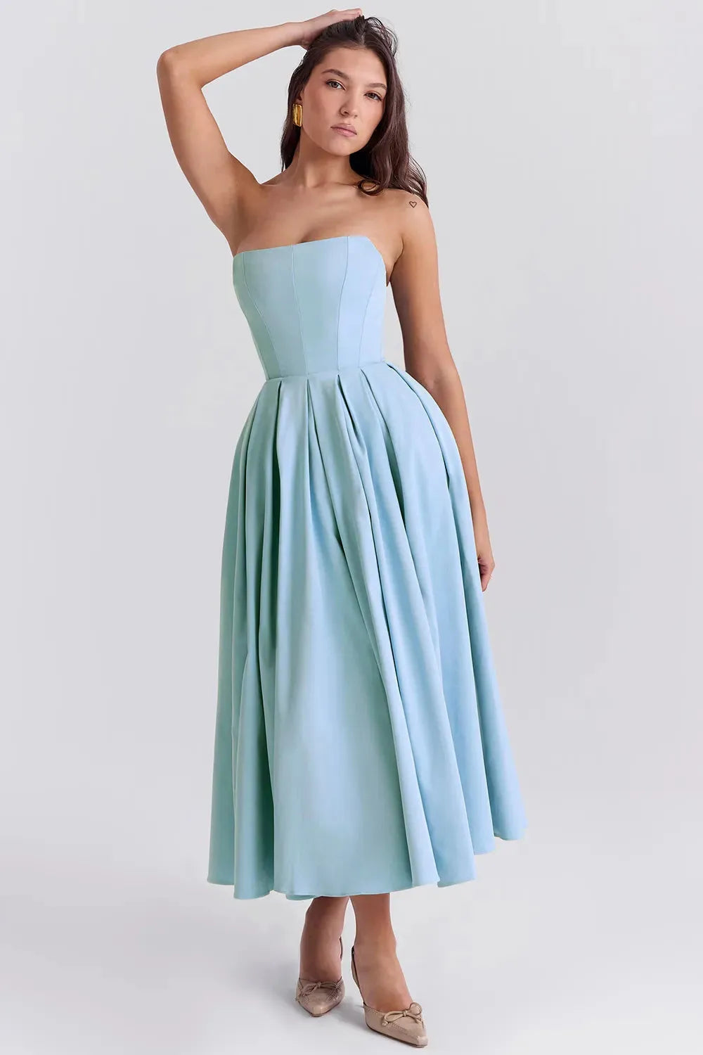 Vestido Feminino Midi Sem Alça Modelo Audrey