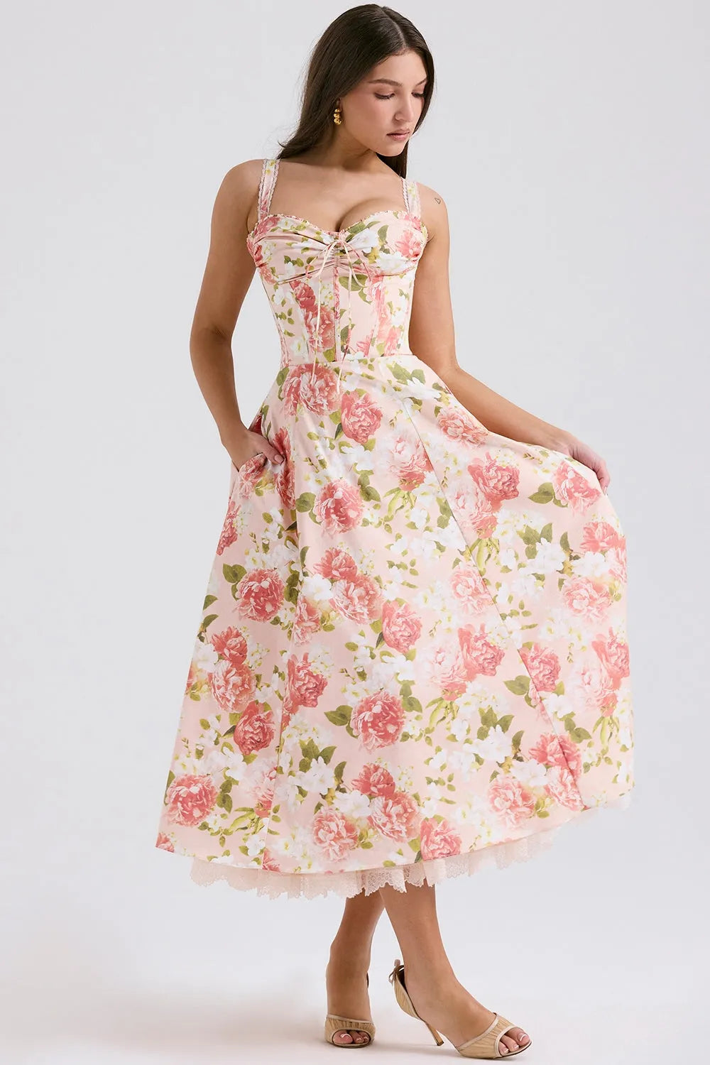 Vestido Midi Floral - Com Espartilho