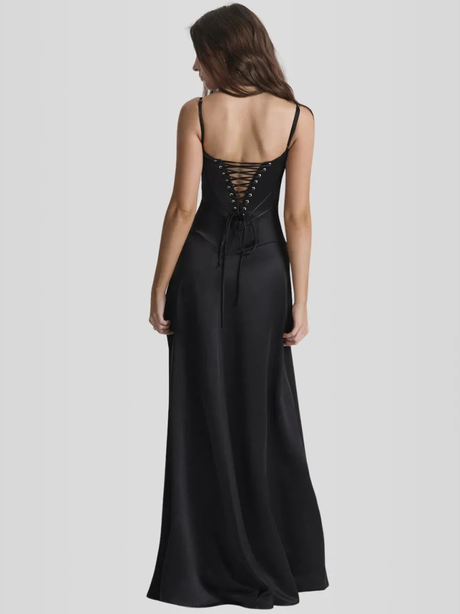 Vestido Longo Com Cetim Sedoso - Modelo Tyana