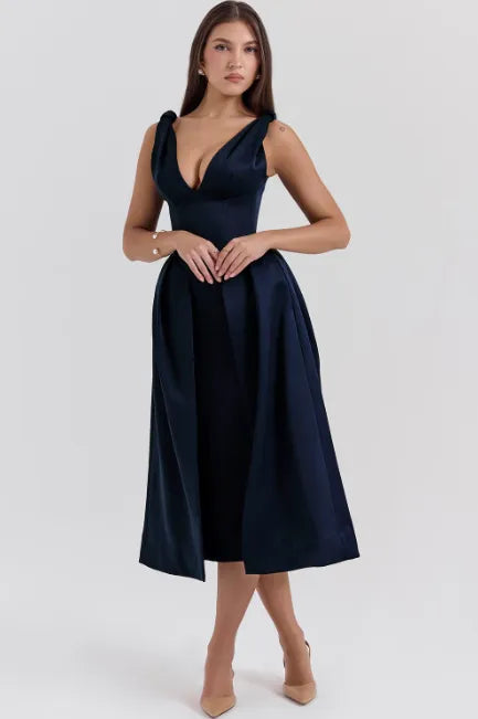 Vestido midi plissado de cetim Pêssego