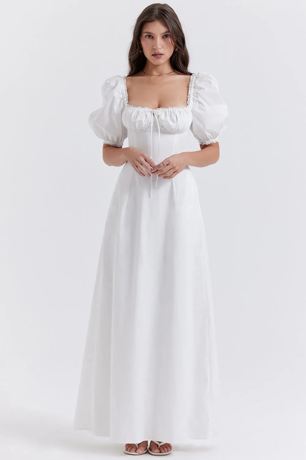 Vestido Longo Com Algodão Branco - Luna Belle