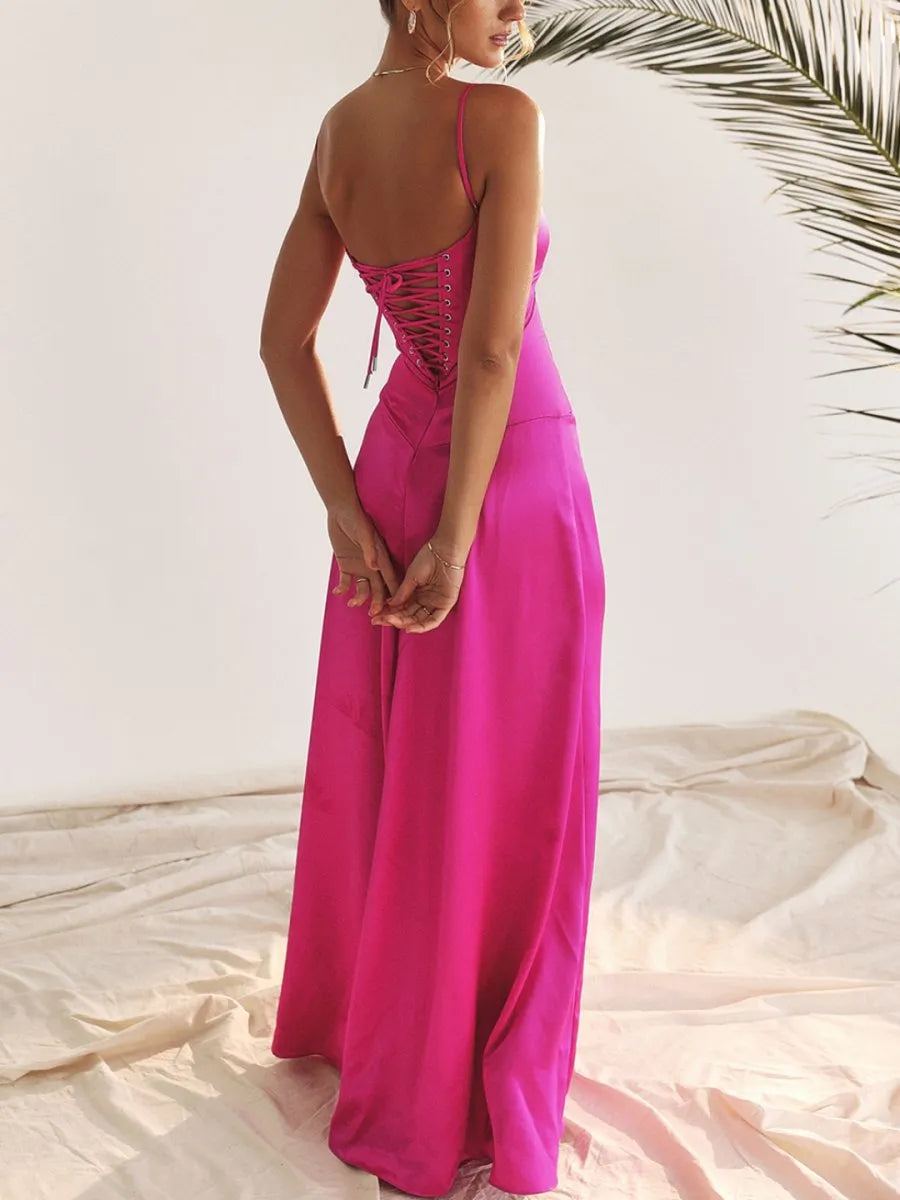 Vestido Longo Com Cetim Sedoso - Modelo Tyana