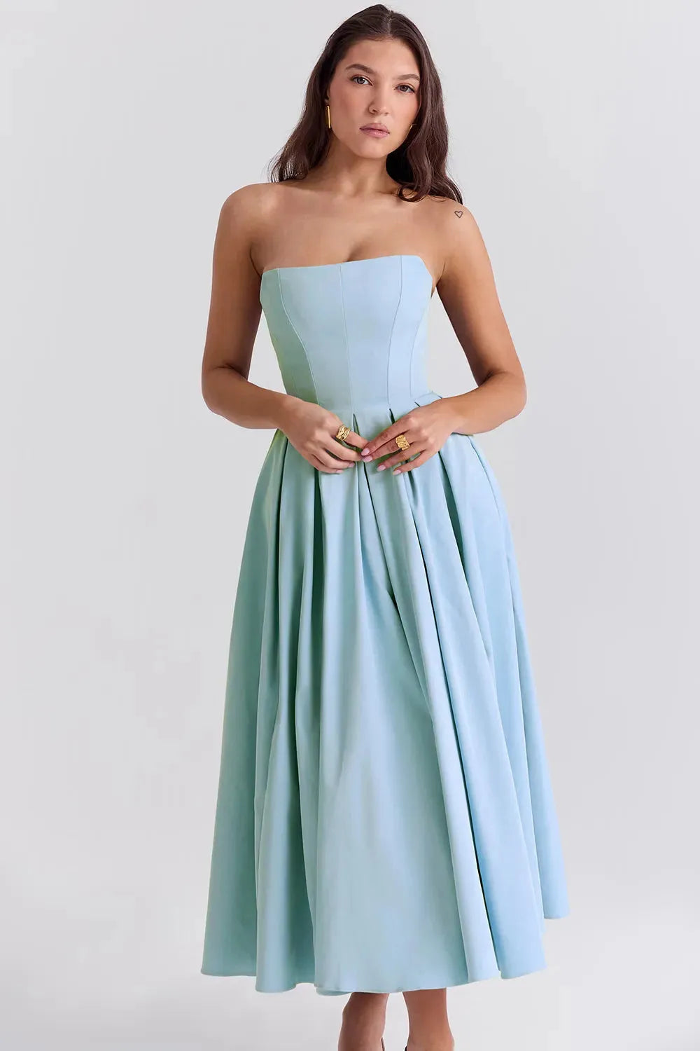 Vestido Feminino Midi Sem Alça Modelo Audrey