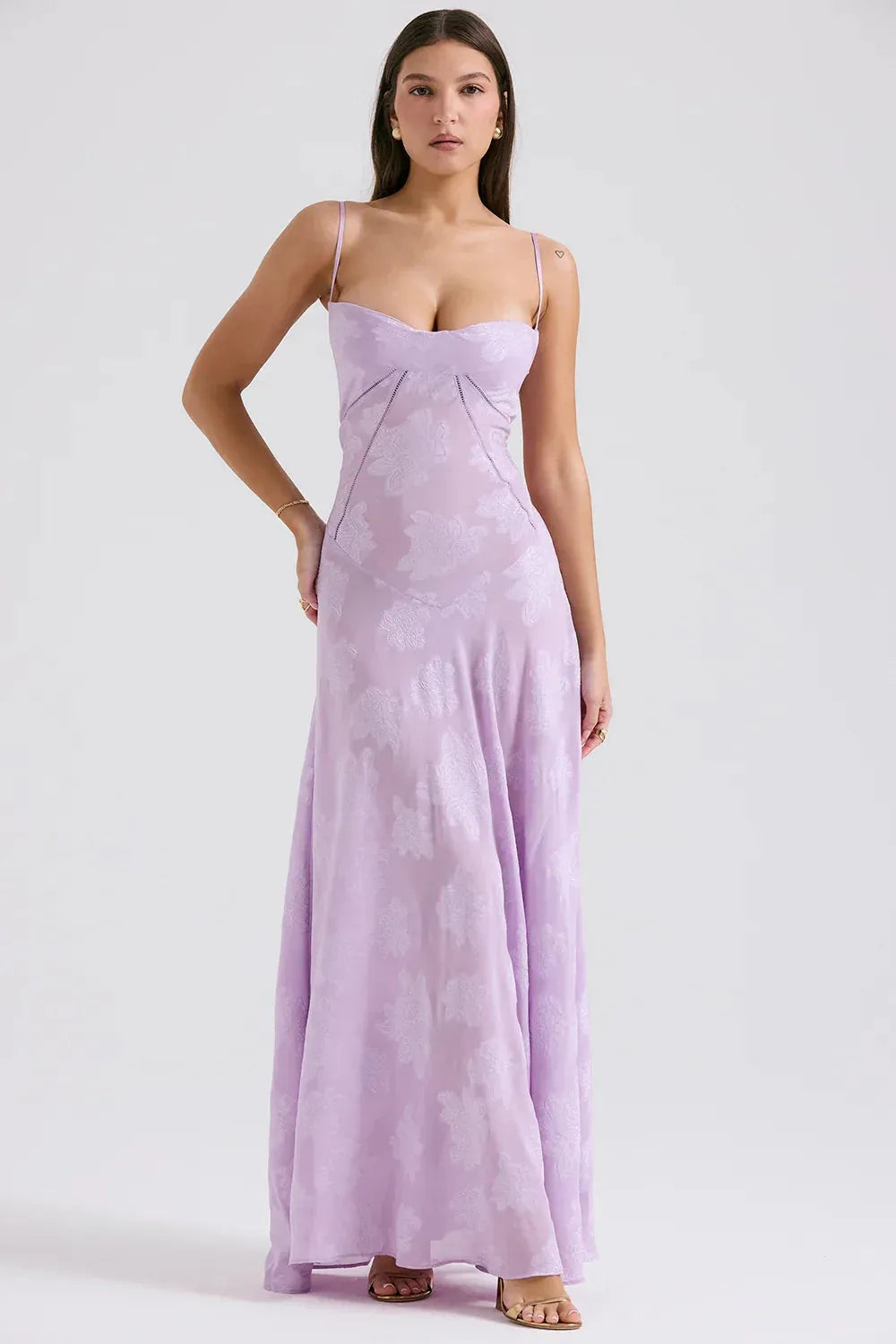 Vestido Longo Semitransparente Floral Branco - Mavie