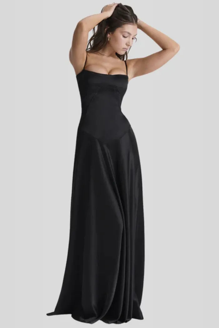Vestido Longo Com Cetim Sedoso - Modelo Tyana