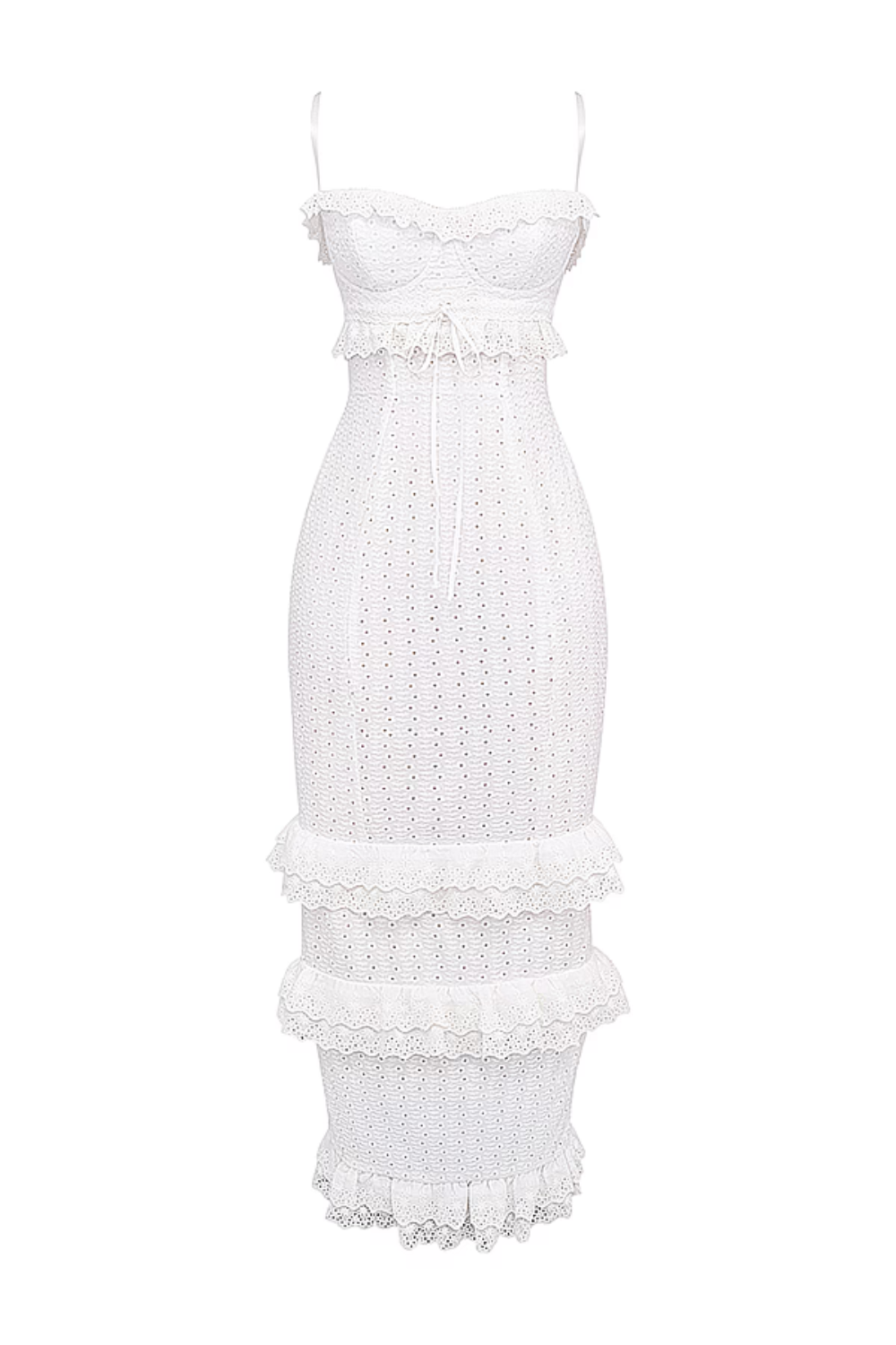 Vestido longo branco com bordado inglês