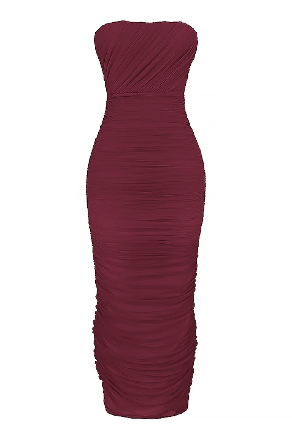 Vestido longo franzido vinho Modelo Sapphire