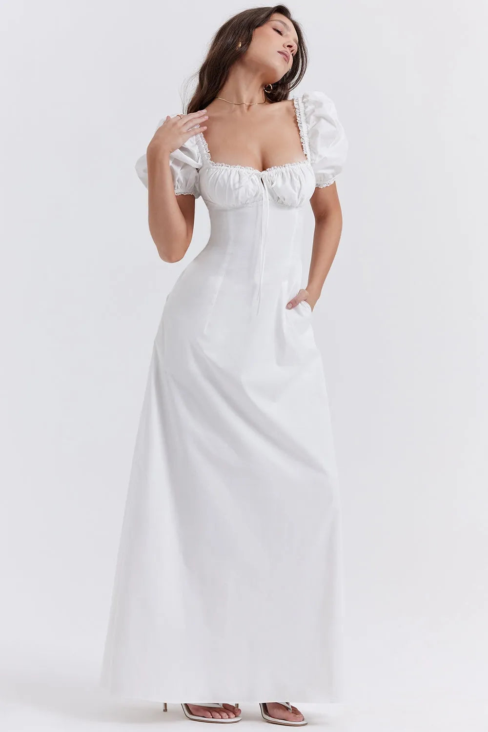 Vestido Longo Com Algodão Branco - Luna Belle