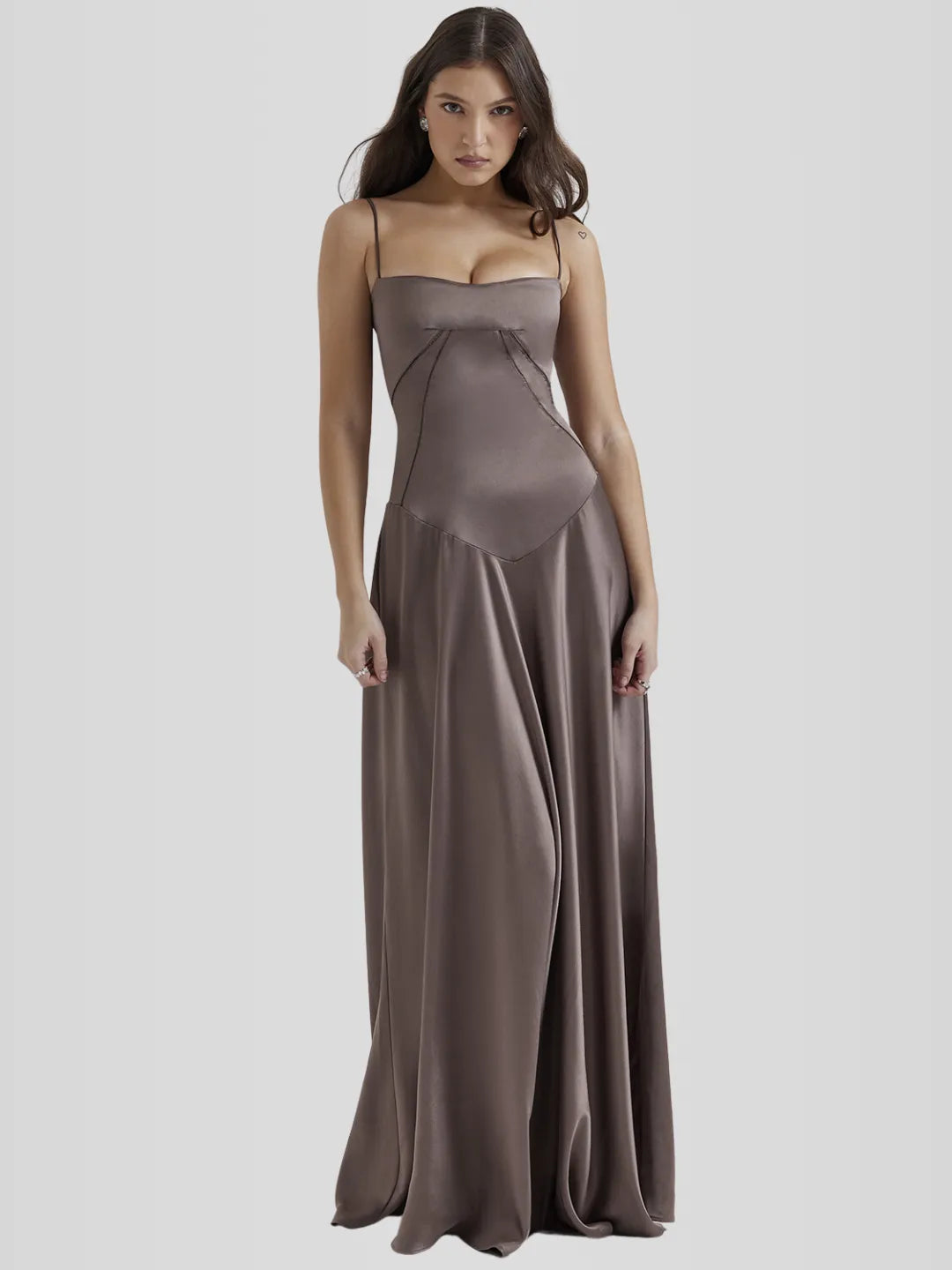 Vestido Longo Com Cetim Sedoso - Modelo Tyana